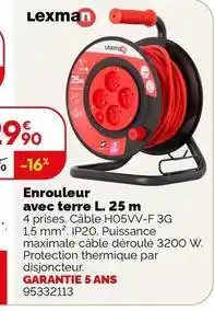 Weldom Lexman - enrouleur avec terre l. 25 m offre
