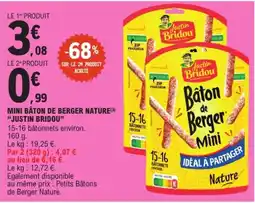 E.Leclerc Drive Justin Bridou Mini Bâton de Berger Nature offre
