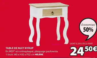 JYSK Table de nuit nyrup offre