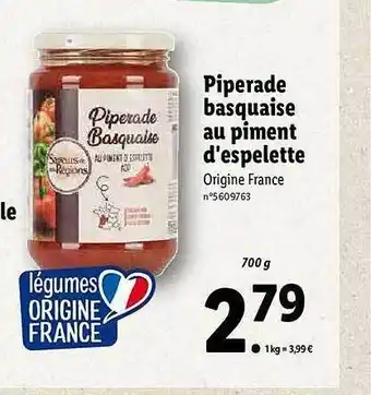 Lidl Piperade Basquaise Au Piment D'espelette Saveurs De Nos Régions offre