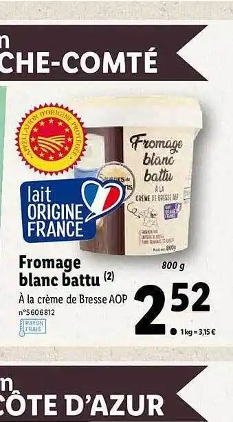 Lidl Fromage Blanc Battu offre