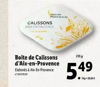 Lidl Boîte De Calissons D'aix-en-provence Saveurs Provençales offre