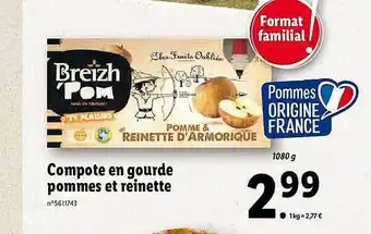 Lidl Compote En Gourde Pommes Et Reinette Breizh'pom offre