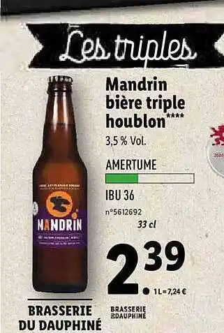 Lidl Mandrin Bière Triple Houblon offre