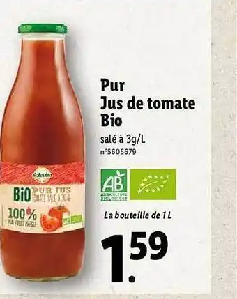 Lidl Pur Jus De Tomate Bio Solevita offre