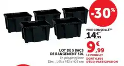 Hyper U Lot de 5 bacs de rangement offre
