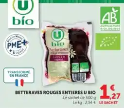 Hyper U U bio Betteraves rouges entières offre