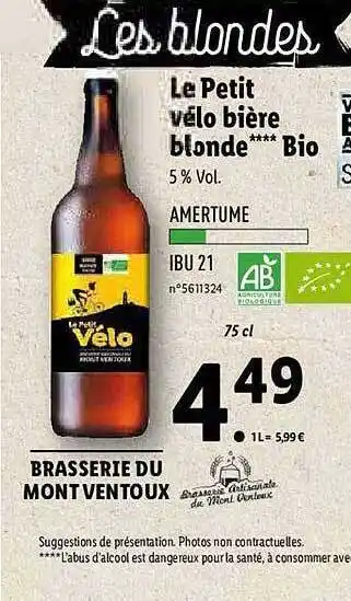 Lidl Le Petit Vélo Bière Blonde Bio offre
