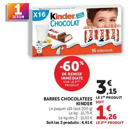 Super U Kinder Barres chocolatées offre