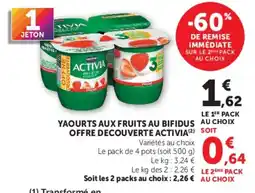 Super U ACTIVIA YAOURTS AUX FRUITS AU BIFIDUS offre