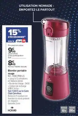 Carrefour Blender portable rouge offre
