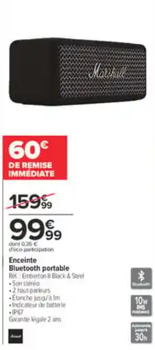 Carrefour Marshall Enceinte Bluetooth portable offre