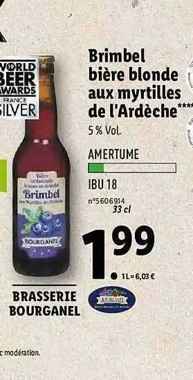 Lidl Brimbel Bière Blonde Aux Myrtilles De L'ardèche offre