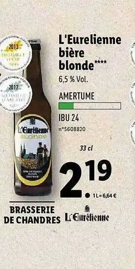 Lidl L'eurelienne Bière Blonde offre