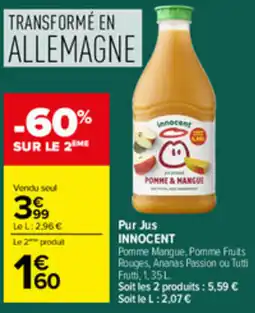 Carrefour Innocent Pur Jus Pomme & Mangue offre