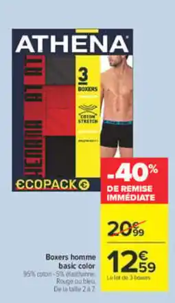 Carrefour Athena boxers homme basic color offre