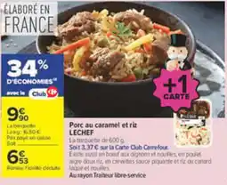Carrefour LECHEF Porc au caramel et riz offre