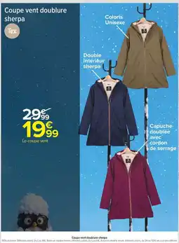 Carrefour Tex Coupe vent doublure sherpa offre