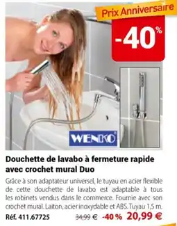 Mathon WENKO Douchette de lavabo à fermeture rapide avec crochet mural Duo offre