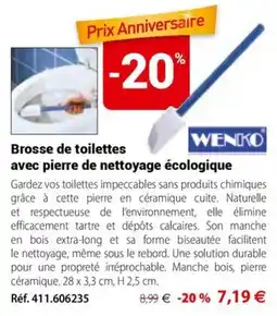 Mathon WENKO Brosse de toilettes avec pierre de nettoyage écologique offre