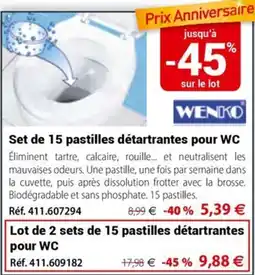 Mathon WENKO Set de 15 pastilles détartrantes pour WC offre