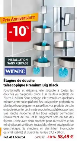 Mathon WENKO Étagère de douche télescopique Premium Big Black offre