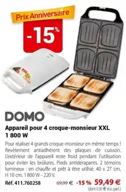Mathon Domo appareil pour 4 croque-monsieur xxl offre