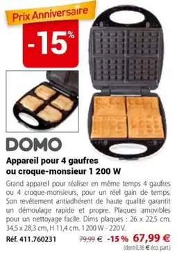 Mathon Domo appareil pour 4 gaufres ou croque-monsieur offre