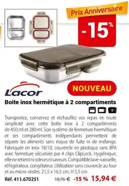 Mathon Lacor Boite inox hermétique à 2 compartiments offre
