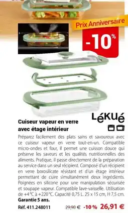 Mathon Lékué cuisseur vapeur en verre avec étage intérieur offre