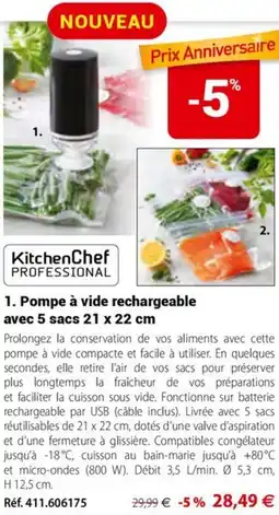 Mathon KitchenChef PROFESSIONAL pompe a vide rechargeable avec 5 sacs offre