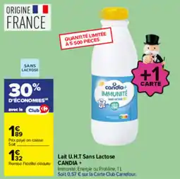 Carrefour CANDIA+ Lait U.H.T Sans Lactose offre