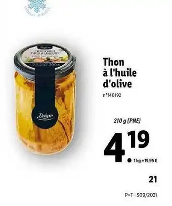 Lidl Thon à L'huile D'olive Deluxe offre