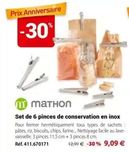 Mathon MATHON Set de 6 pinces de conservation en inox offre
