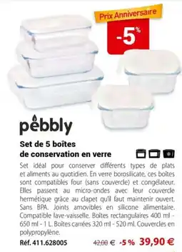 Mathon pebbly Set de 5 boîtes de conservation en verre offre