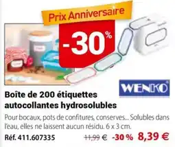 Mathon WENKO Boîte de 200 étiquettes autocollantes hydrosolubles offre