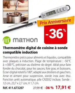 Mathon MATHON Thermomètre digital de cuisine à sonde compatible induction offre