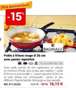Mathon BAUMALU Poêle à friture rouge Ø 26 cm avec panier-égouttoir offre