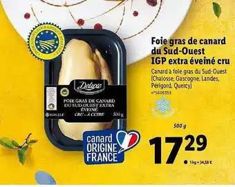 Lidl Foie Gras De Canard Du Sud-ouest Igp Extra éveiné Cru Deluxe offre