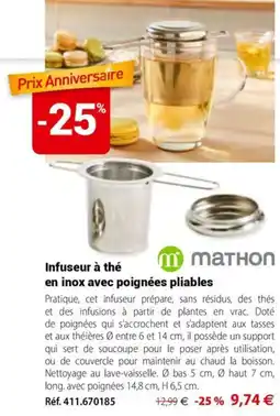 Mathon MATHON Infuseur à thé en inox avec poignées pliables offre