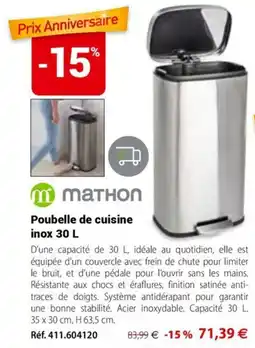 Mathon MATHON Poubelle de cuisine inox 30 L offre