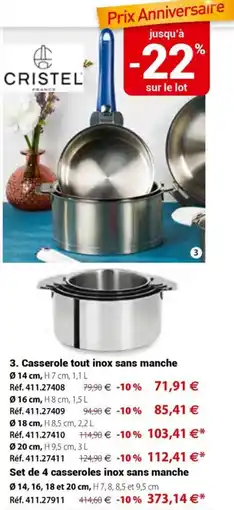 Mathon CRISTEL Casserole tout inox sans manche offre