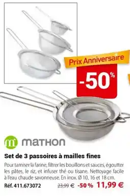 Mathon MATHON Set de 3 passoires à mailles fines offre