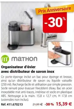 Mathon Organisateur d'evier avec distributeur de savon inox offre