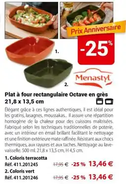 Mathon Menastyl Plat à four rectangulaire Octave en grès offre
