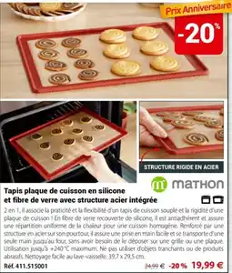 Mathon Mathon tapis plaque de cuisson en silicone et fibre de verre offre