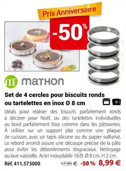 Mathon MATHON Set de 4 cercles pour biscuits ronds ou tartelettes en inox Ø 8 cm offre