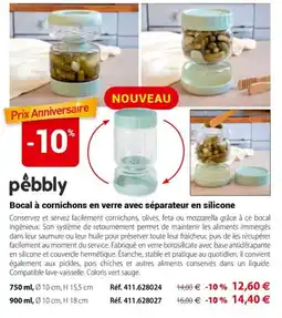 Mathon Pebbly bocal à cornichons en verre avec séparateur en silicone offre