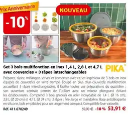 Mathon Set de 3 bois multifonction en inox avec courvercles + 3 rapes interchangeables offre
