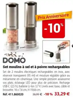 Mathon DOMO Set moulins à sel et à poivre rechargeables offre
